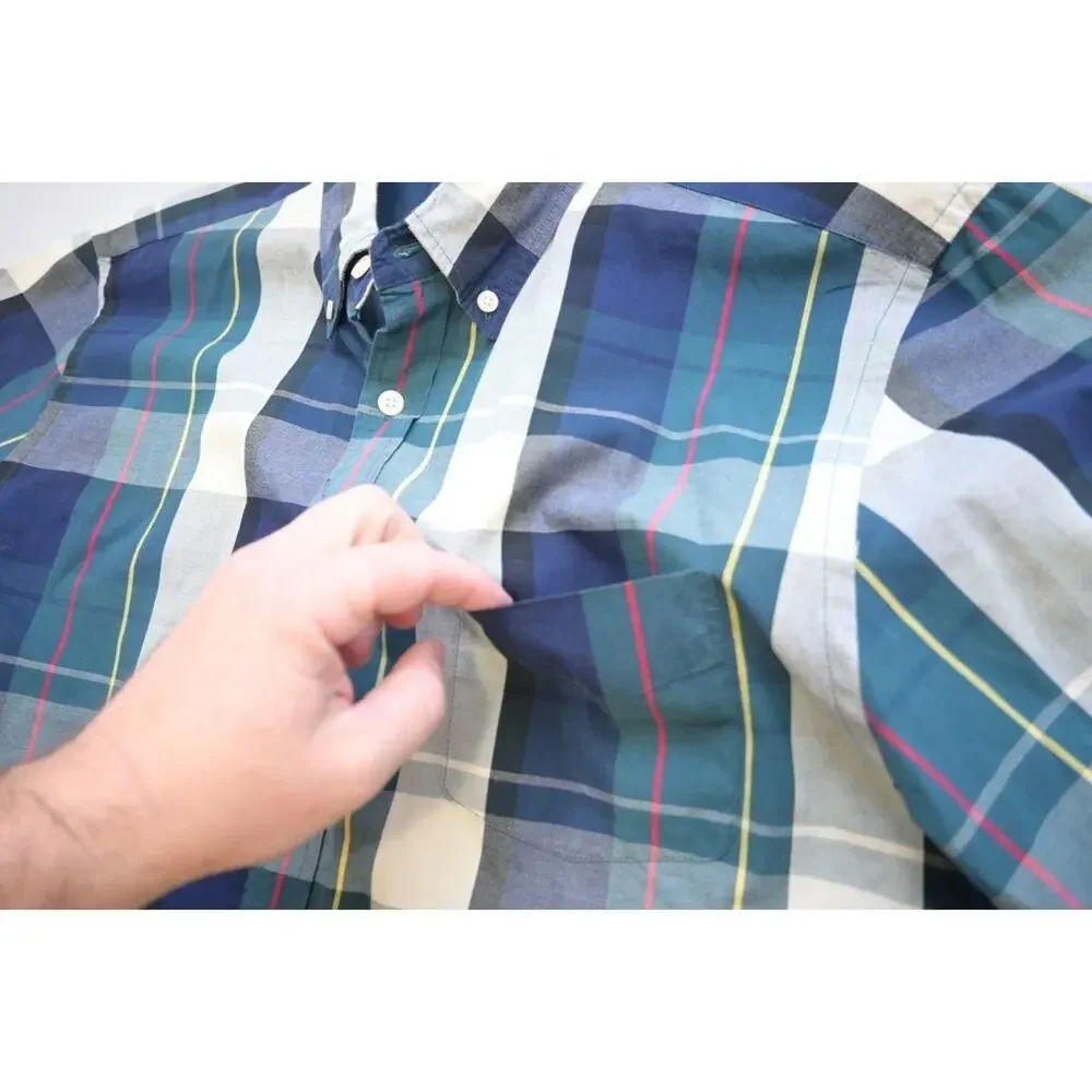 J‎ Crew Sunwashed Oxford Dress Shirt Plaid Long Sleeve Button Up Mens Size Large